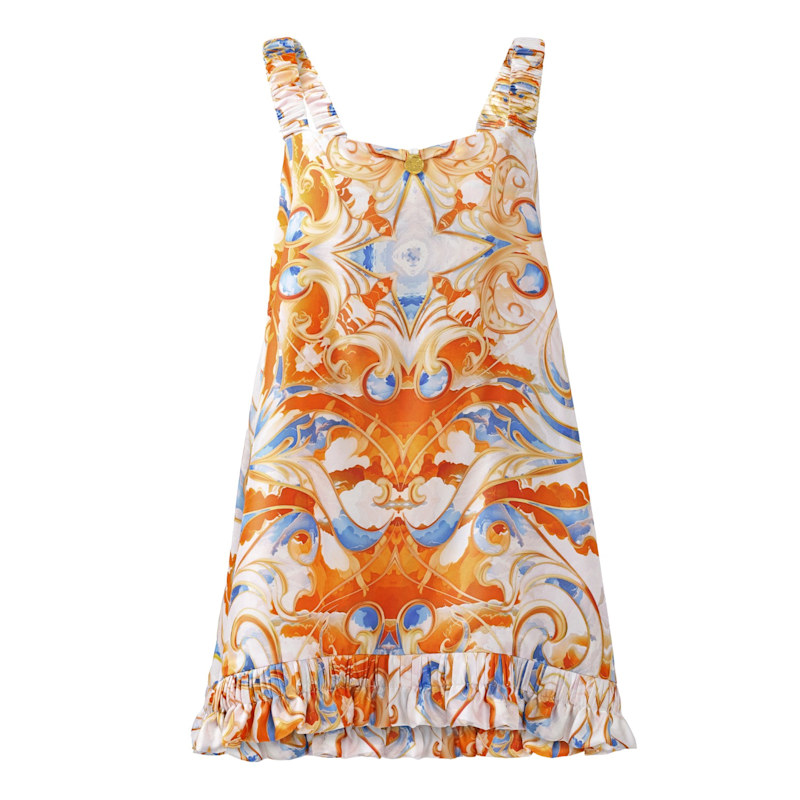 open lace back dress Orange & White V-Shaped Boning Bodice Mini Dress