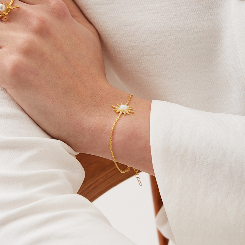 Thumbnail of Sun Sterling Silver White Opal Bracelet In Gold image