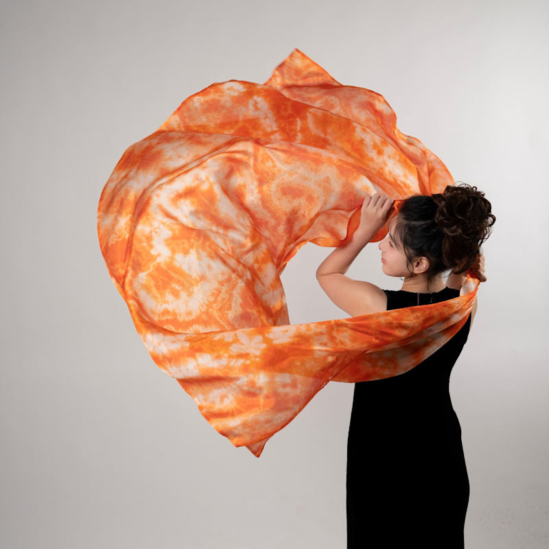 Thumbnail of Sunburst Orange Shibori Silk Shawl – Hand-Dyed Mulberry Silk, Beach & Pool Wrap image