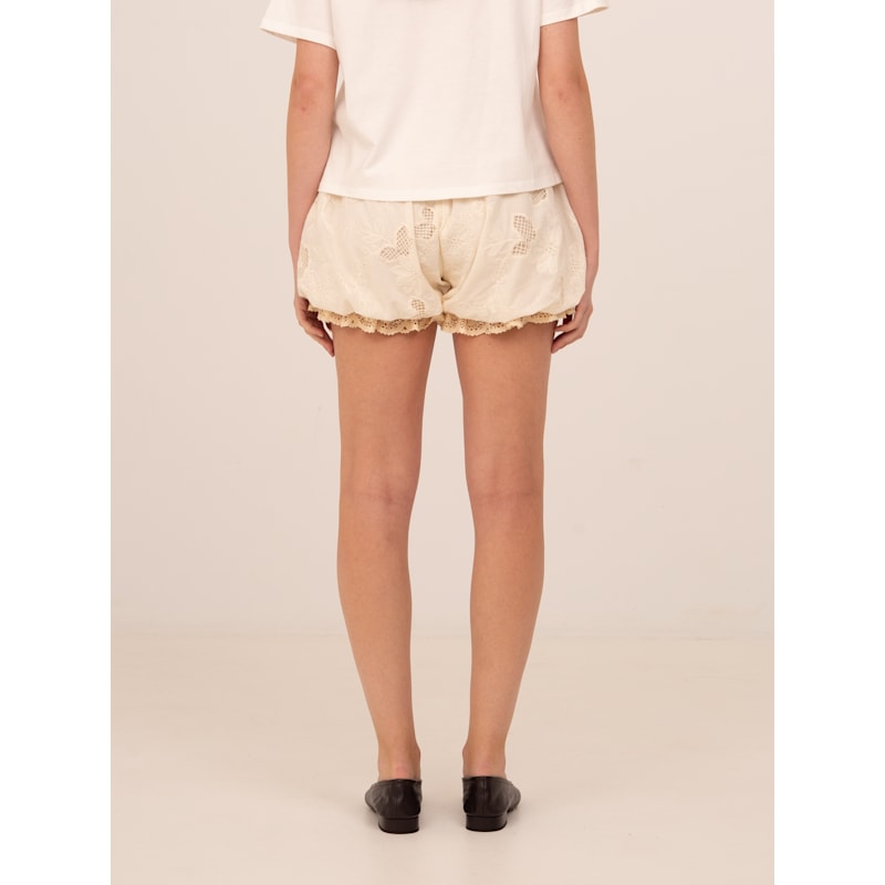 Sunlit Cream Embroidered Balloon Shorts | CARMEN SAYS | Wolf & Badger