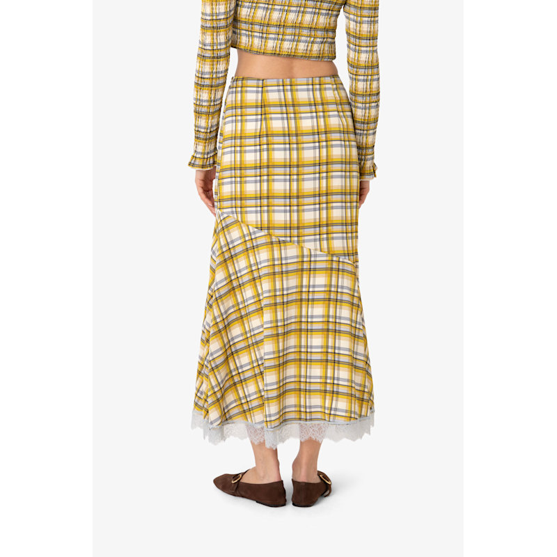 Thumbnail of Sunnie Yellow Plaid Asymetric Lace Trim Skirt image