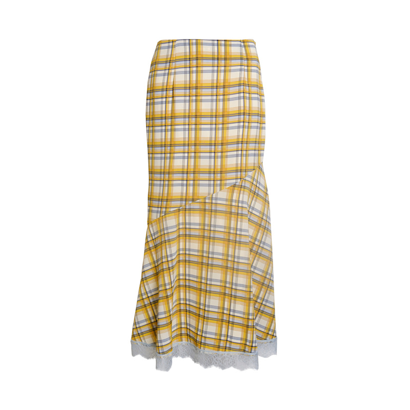 Thumbnail of Sunnie Yellow Plaid Asymetric Lace Trim Skirt image