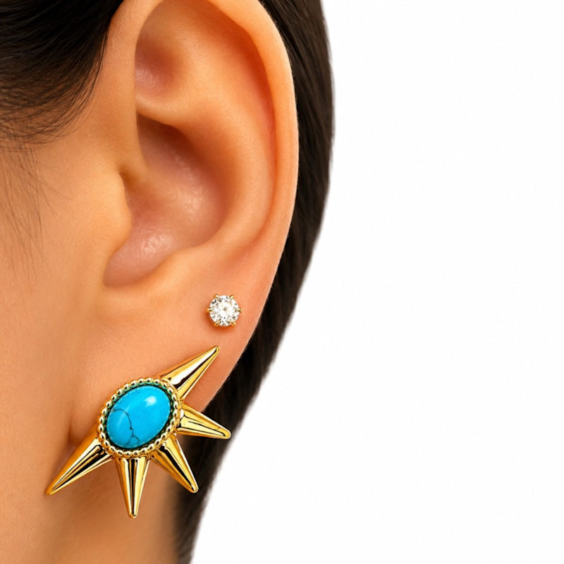 Thumbnail of Supernova Turquoise Stud Earrings Yellow Gold Plated image