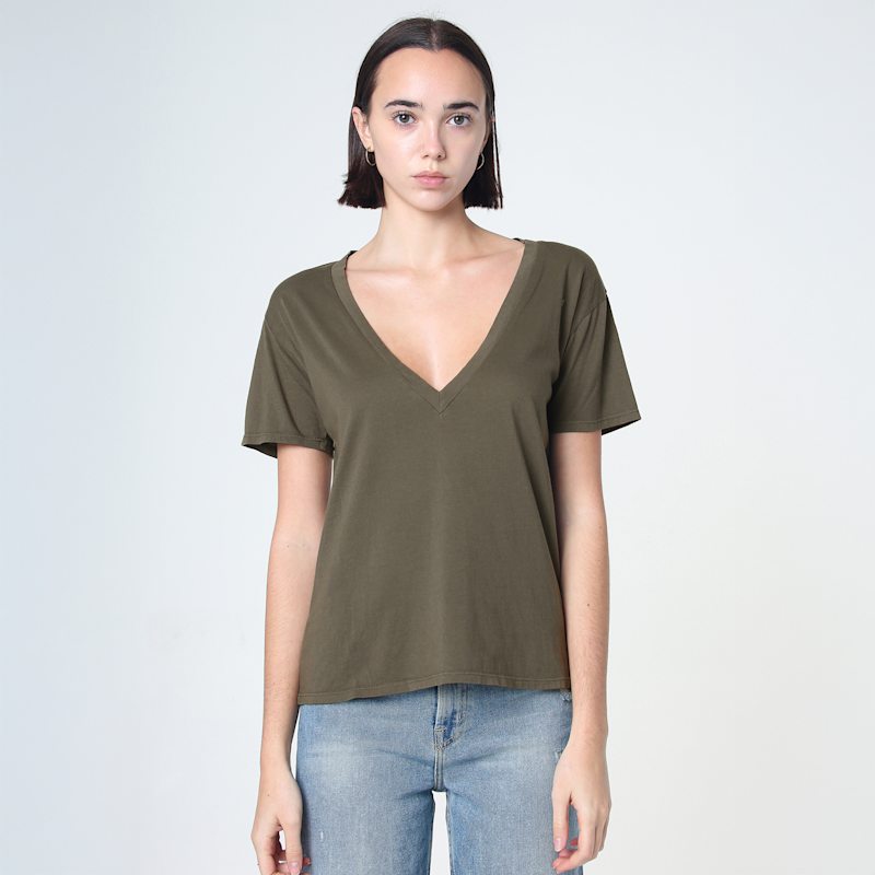 Thumbnail of Supima Cotton Deep V Neck Tee In Military Green image