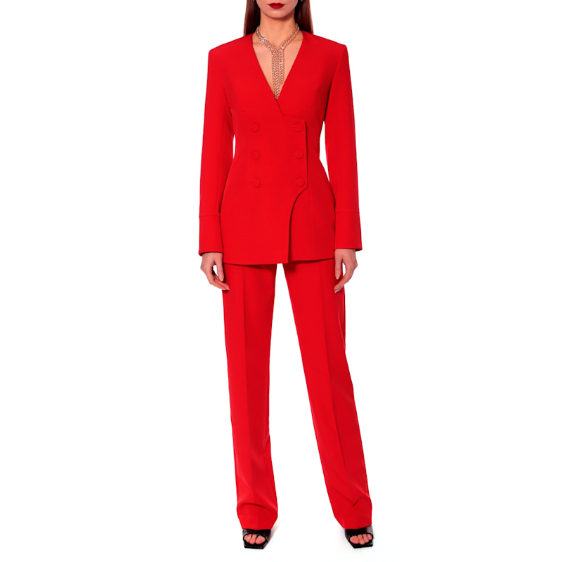 Thumbnail of Susana Fiery Red Double Breasted Feminine Blazer image
