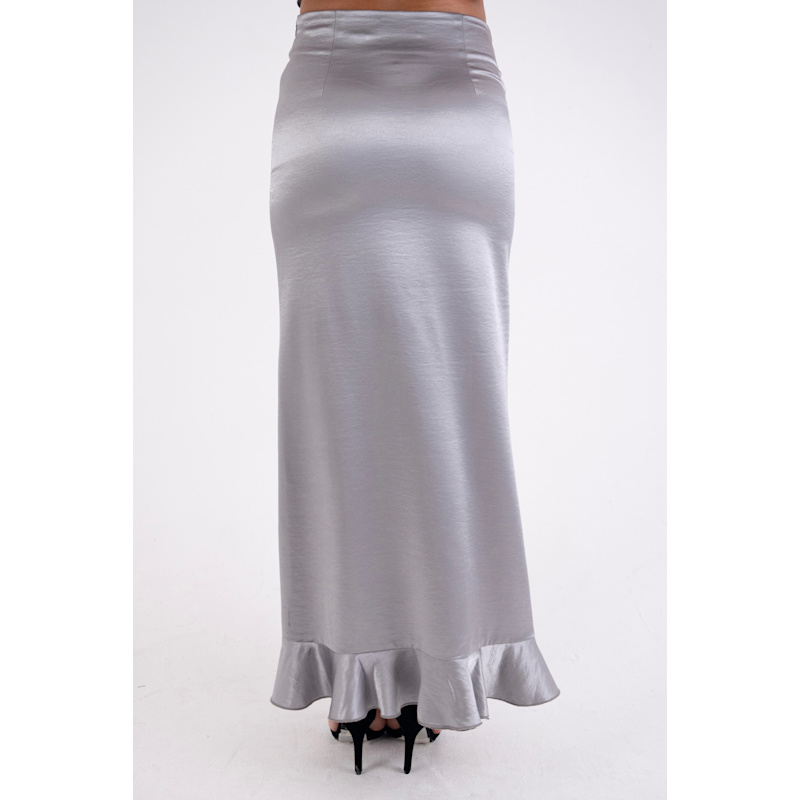 Thumbnail of Susie Silver Satin Ruffle Maxi Skirt image