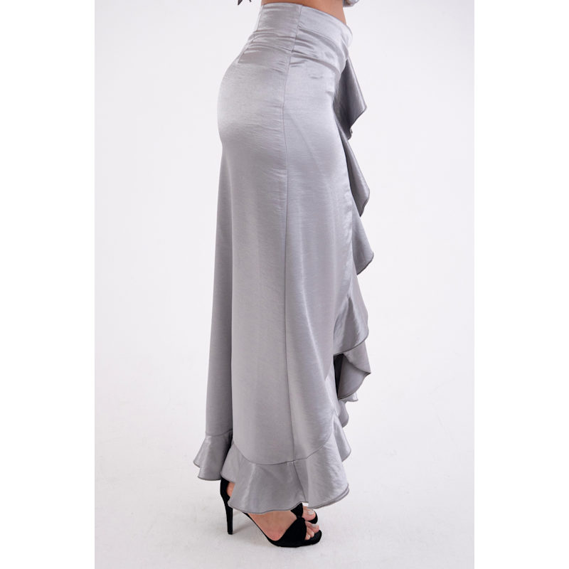 Susie Silver Satin Ruffle Maxi Skirt | AMY LYNN | Wolf & Badger
