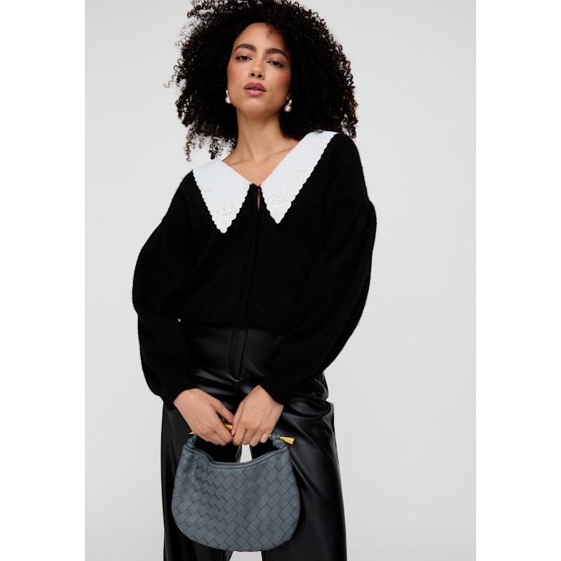 Thumbnail of Suzzanna Embroidered Collar Cardigan In Black image
