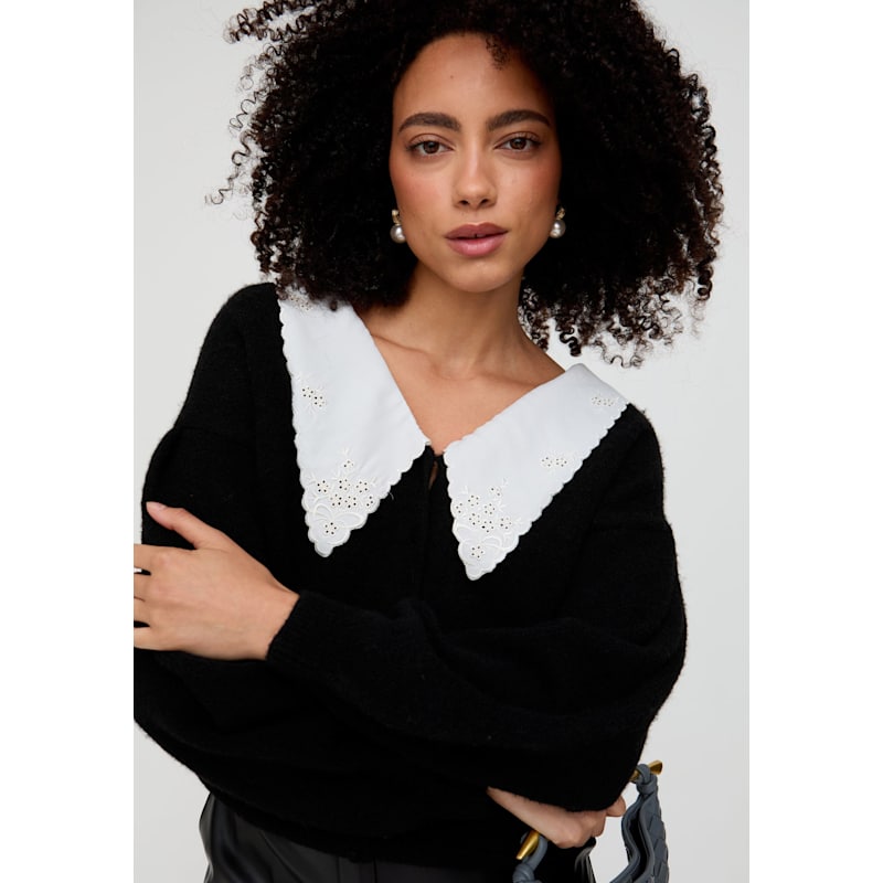 Thumbnail of Suzzanna Embroidered Collar Cardigan In Black image