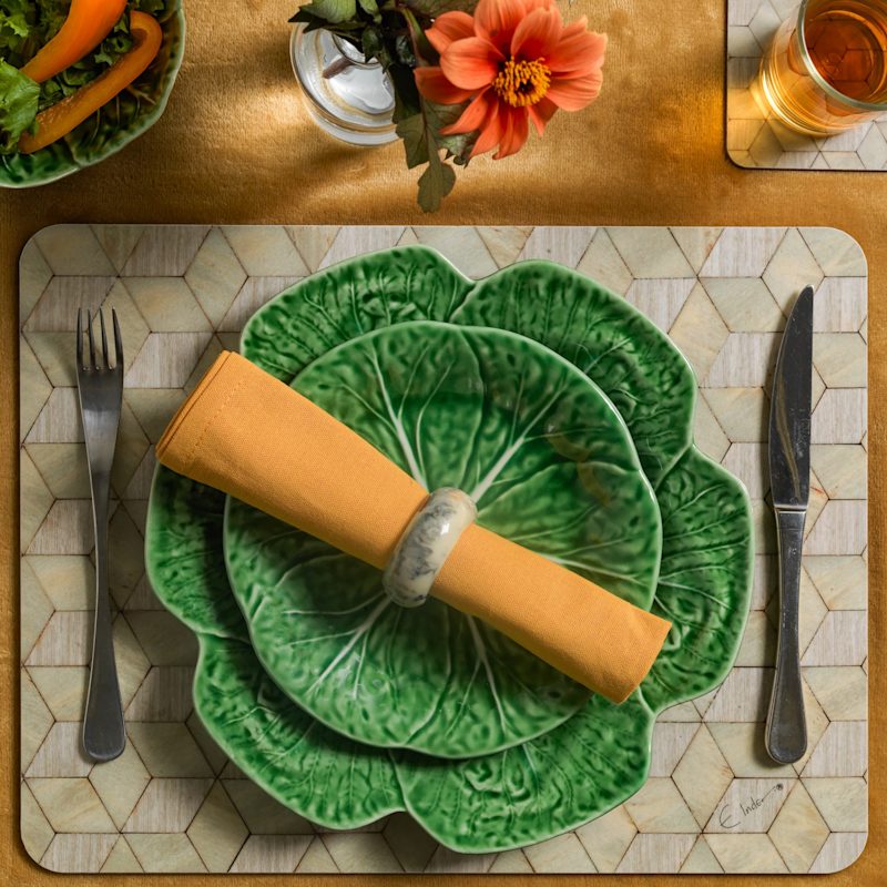 Thumbnail of Four Placemats Set. Large Rectangle In Scandinavian Style. Neutral Light Green & Grey. Heat Resistant Melamine. image