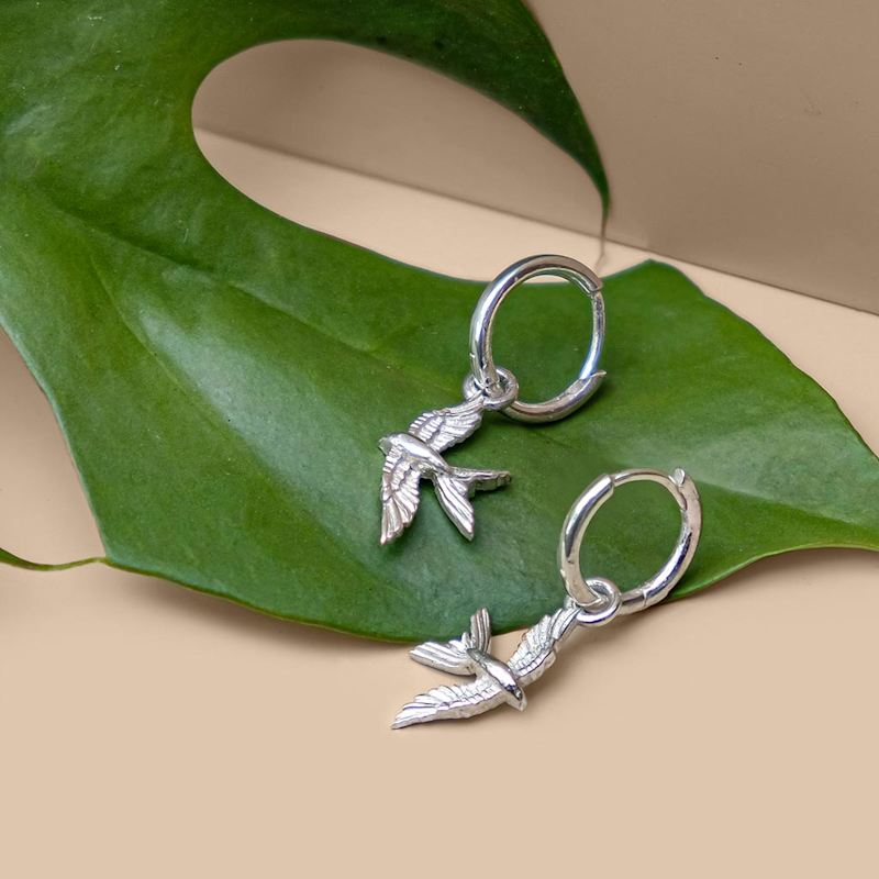 Thumbnail of Swallow In Flight Silver Hoop Earrings image