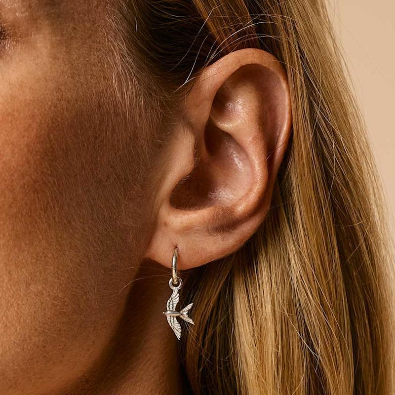 Thumbnail of Swallow In Flight Silver Hoop Earrings image