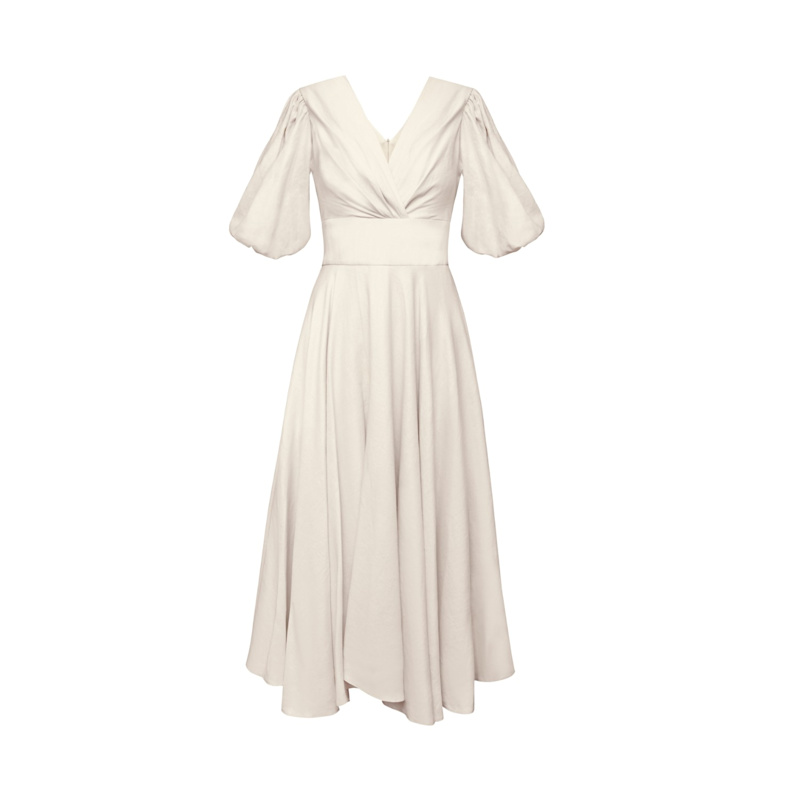 Alina Cernatescu Linen Bamboo Midi Dress - Beige