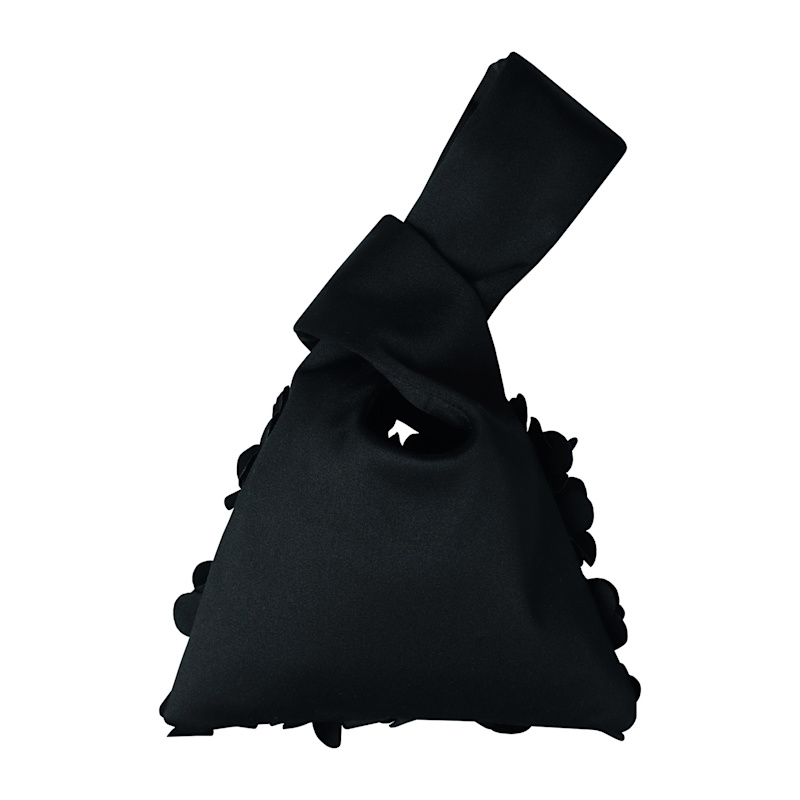 Thumbnail of Swan Three-Dimensional Florals Hand-Embellished Satin Mini Wristlet Pouch - Black image