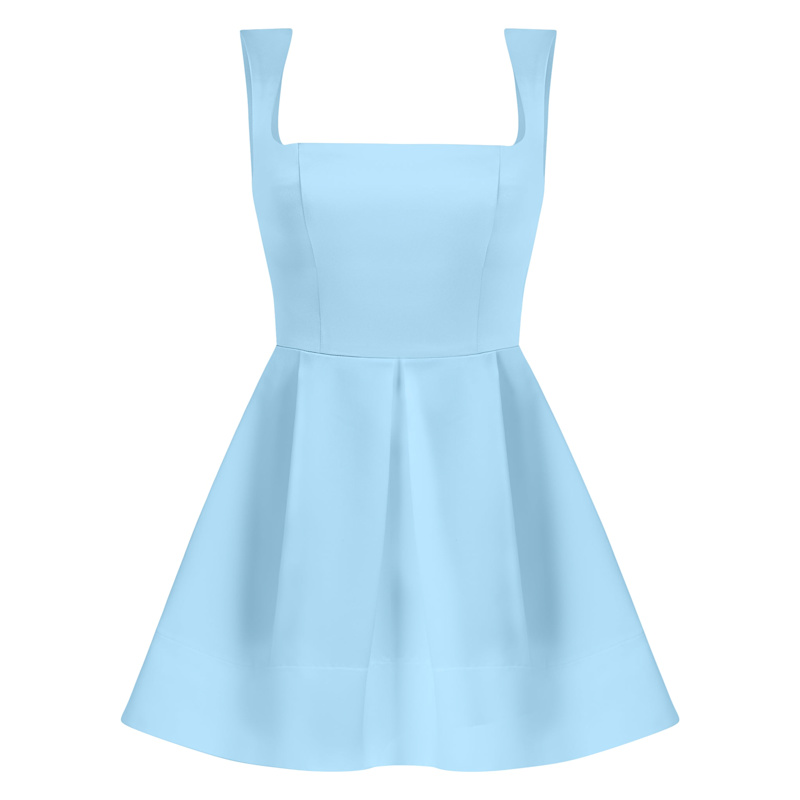 Tia Dorraine Flared Satin Mini Dress - Blue