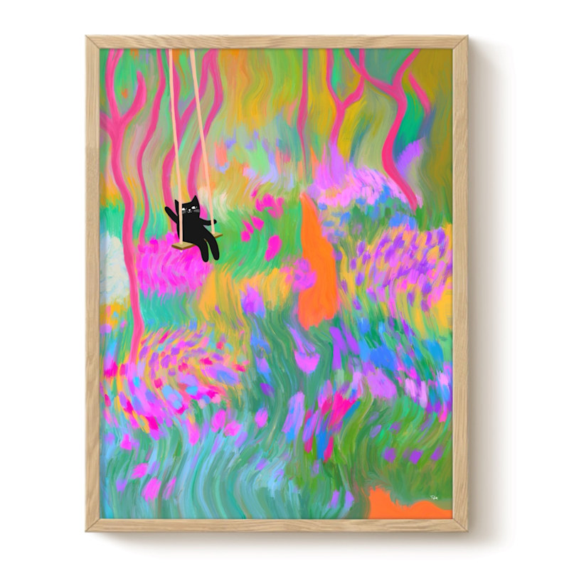 Thumbnail of Swinging Cat - Art Print - Large image