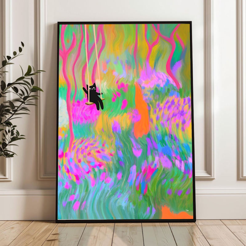 Thumbnail of Swinging Cat - Art Print - Large image