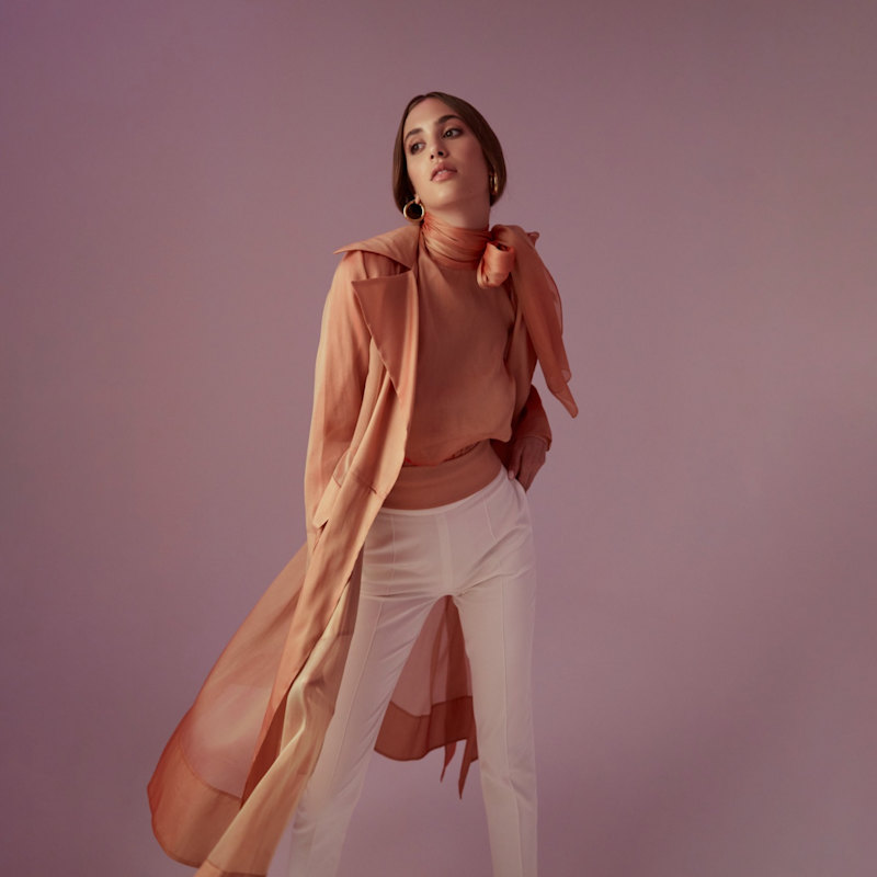 Thumbnail of See Through Organza Trench Coat In Orange image
