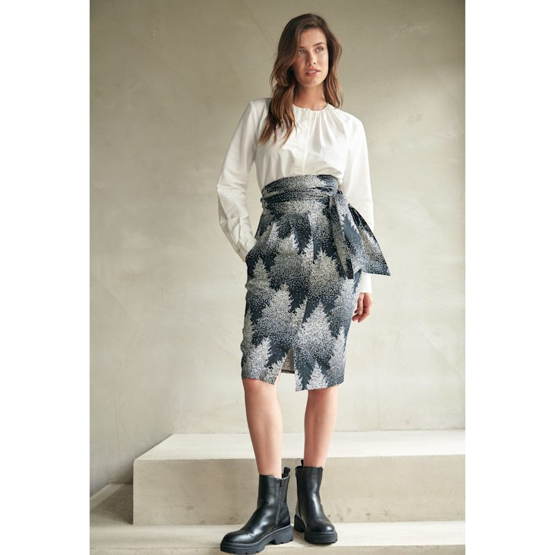 Thumbnail of Forest Print Pencil Skirt With Tie Belt image