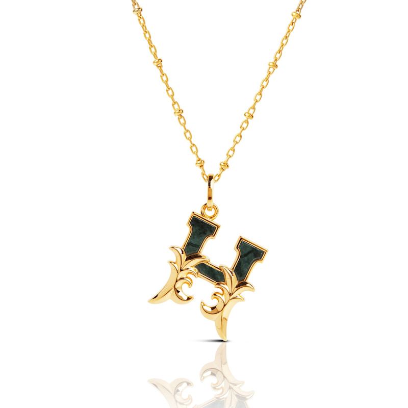 Thumbnail of Gold Plated H Initial Necklace With Green Marble image