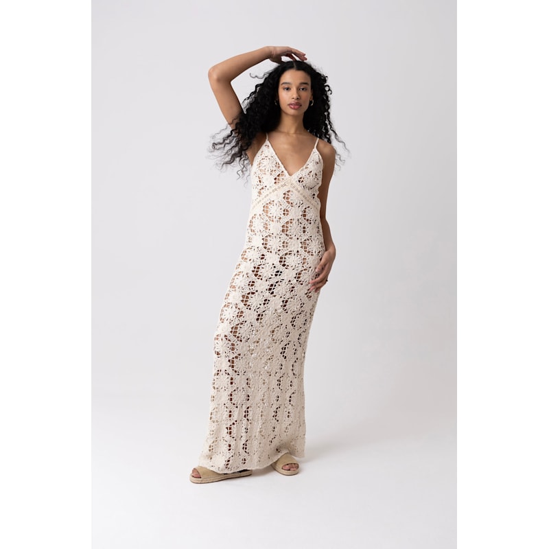 crochet maxi dress beige Beatriz de la Cmara, Beige Crochet Maxi Dress
