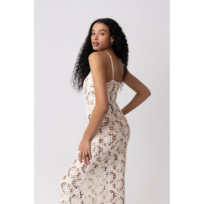 beige crochet maxi dress AZ Beige Crochet Maxi Dress S