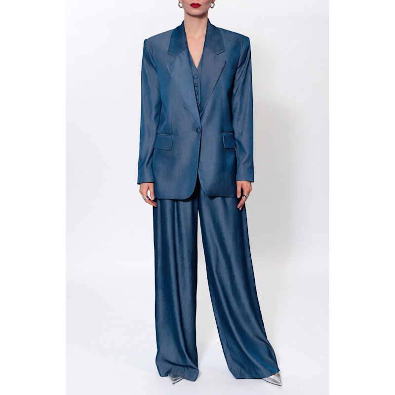 Thumbnail of Tatiana Navy Denim Oversized Blazer image
