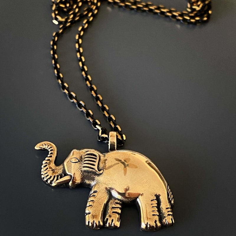 Thumbnail of Symbol Of Luck Elephant Long Chain Necklace - Gold image