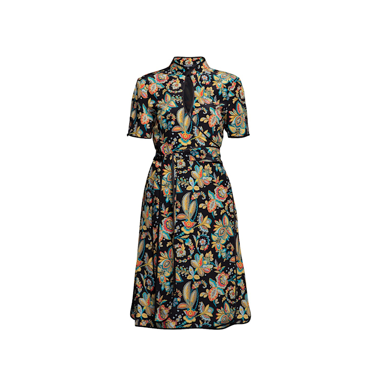 Akiko Kimono-Style Silk Wrap Dress With Oriental Floral Print In Black |  Rumour London | Wolf & Badger
