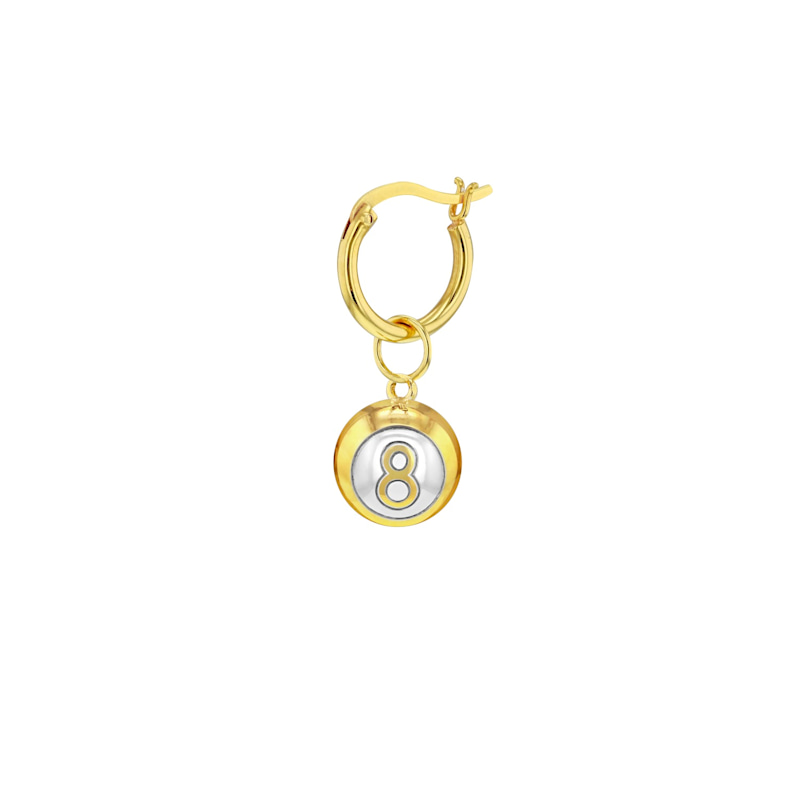 Thumbnail of 8 Ball 2 Tone Mini Charm 18Kt Gold Plated With Silver Detail On Gold Hoop image