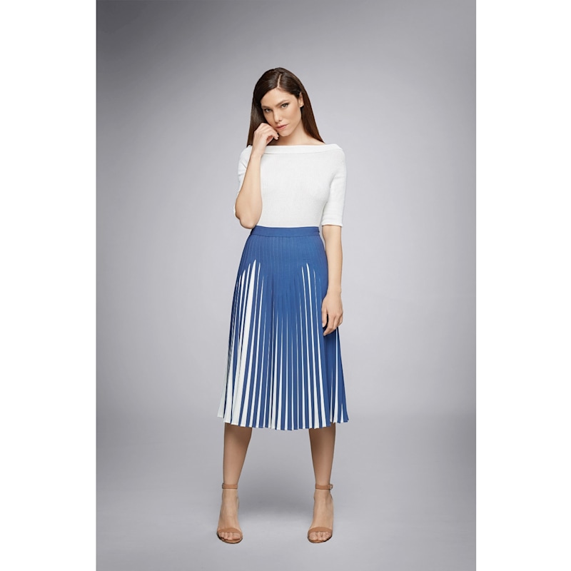 Thumbnail of Penelope Azure Blue Pleated Two-Tone Midi Skirt image