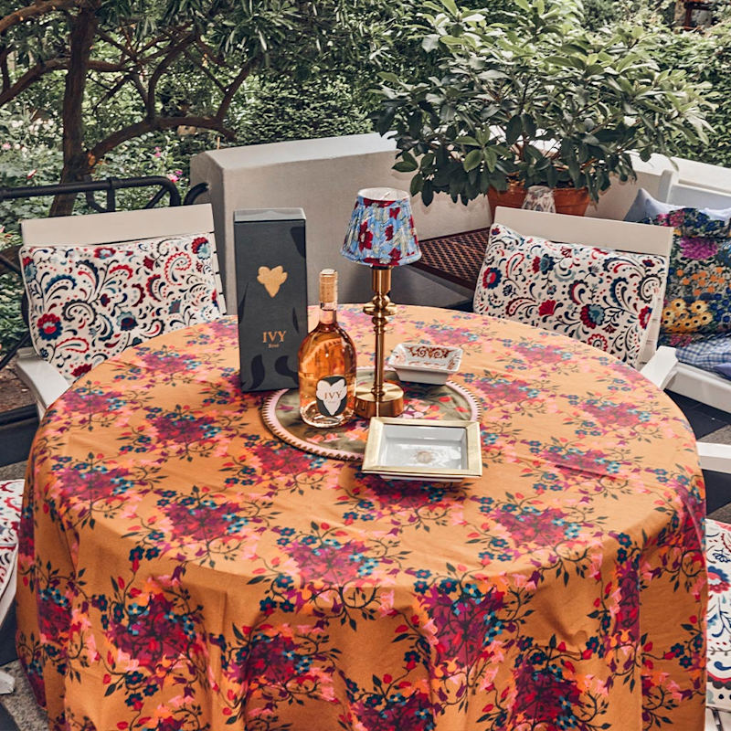 Thumbnail of Extra Large Tablecloth In Golden Orange And Fuchsia With A Bold Flower Print image