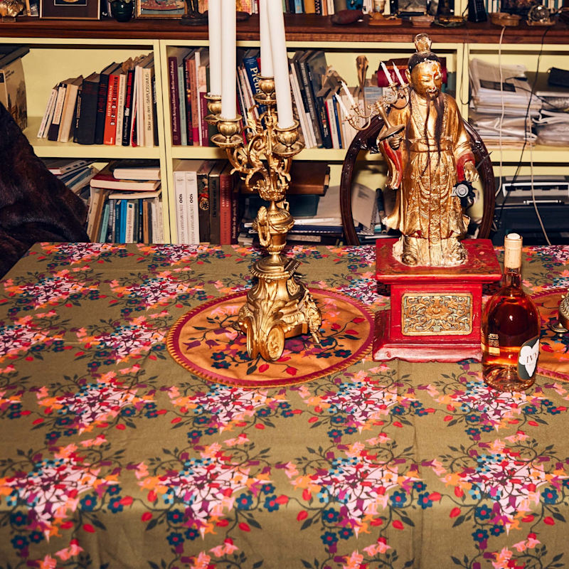 Thumbnail of Large Square Tablecloth With Bold Flower Print On Green And Pink image