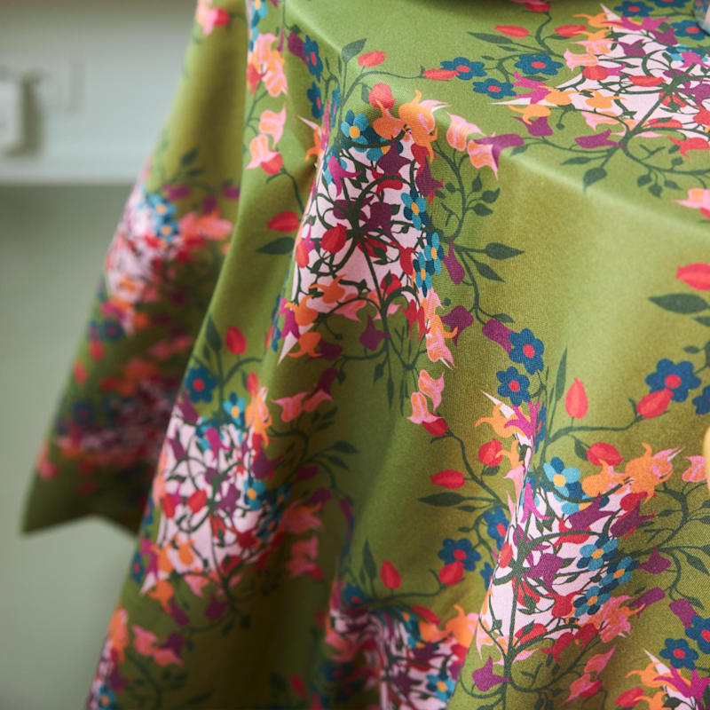 Thumbnail of Large Square Tablecloth With Bold Flower Print On Green And Pink image