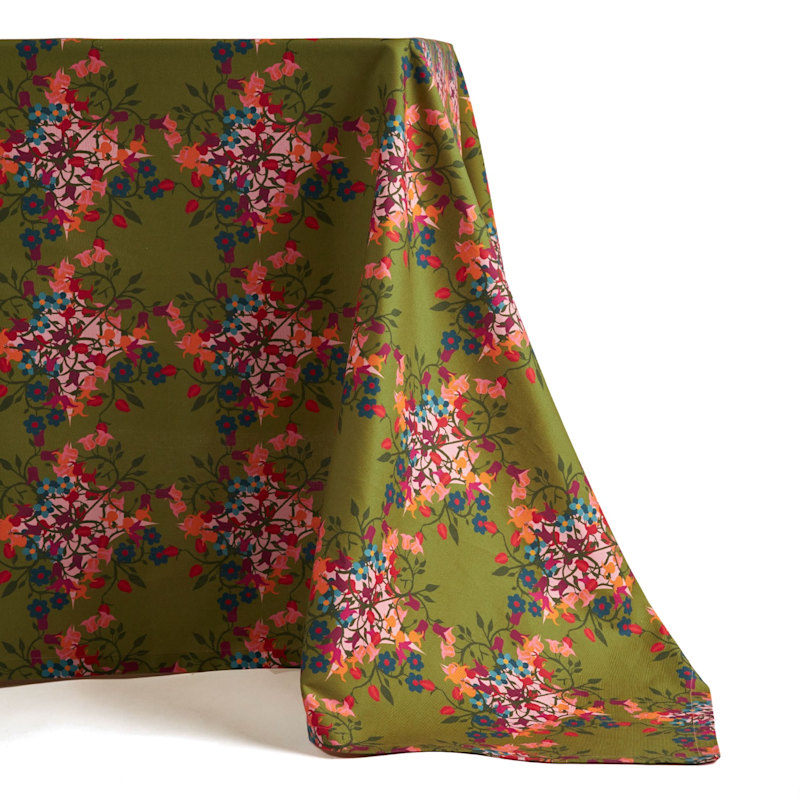 Thumbnail of Large Square Tablecloth With Bold Flower Print On Green And Pink image