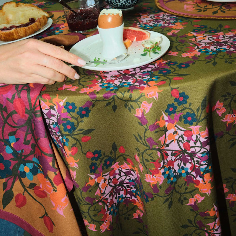 Thumbnail of Large Square Tablecloth With Bold Flower Print On Green And Pink image
