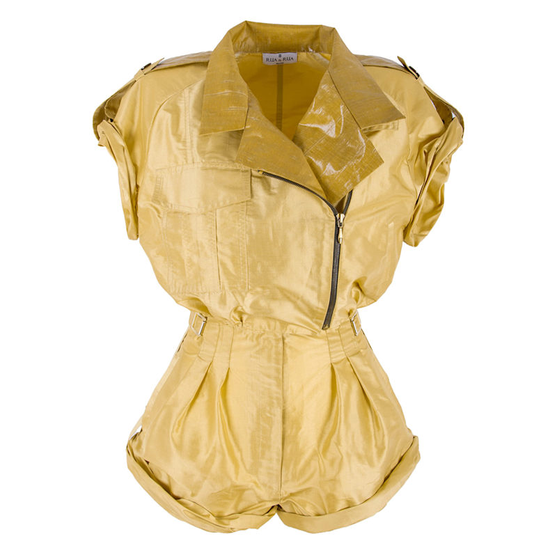 Taffeta Silk Loose Fit Playsuit Jumpsuit In Gold RUA RUA