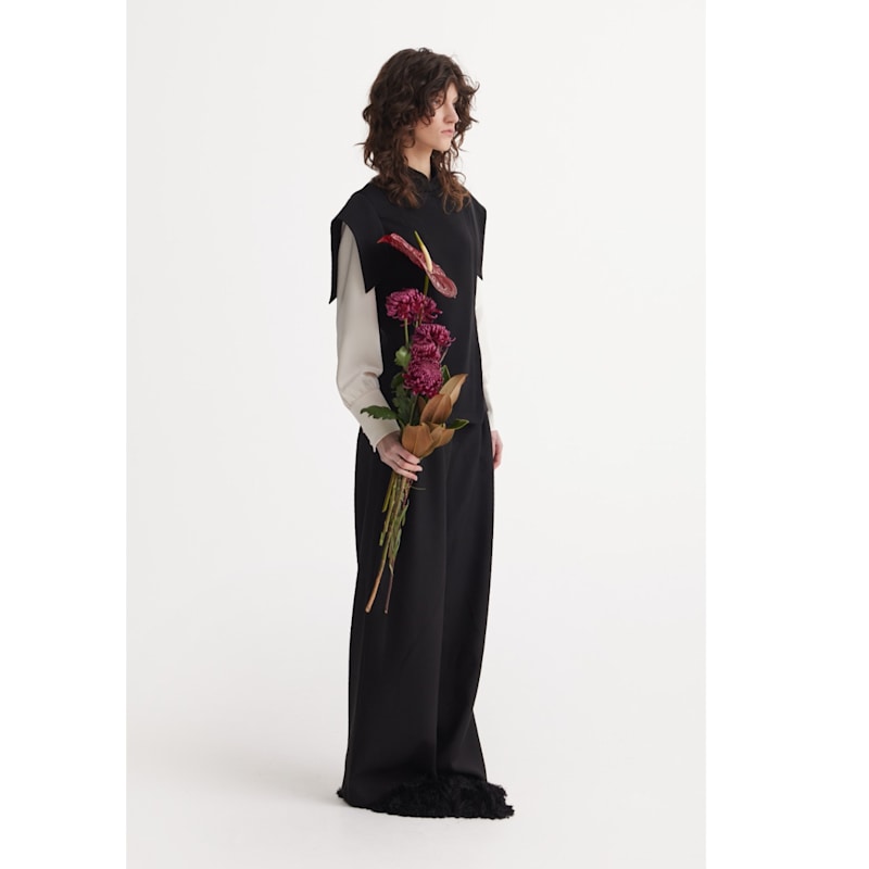 Thumbnail of Tailored Blazer-Style Blouse With Satin Sleeves - Black & Ivory image