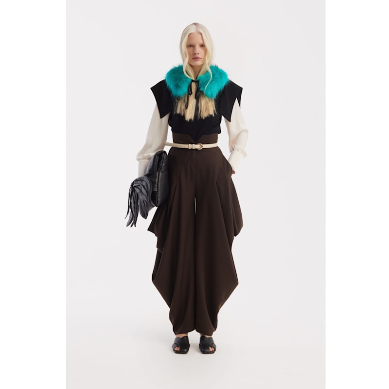 Thumbnail of Tailored Blazer-Style Blouse With Satin Sleeves - Black & Ivory image