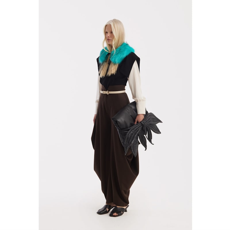 Thumbnail of Tailored Blazer-Style Blouse With Satin Sleeves - Black & Ivory image