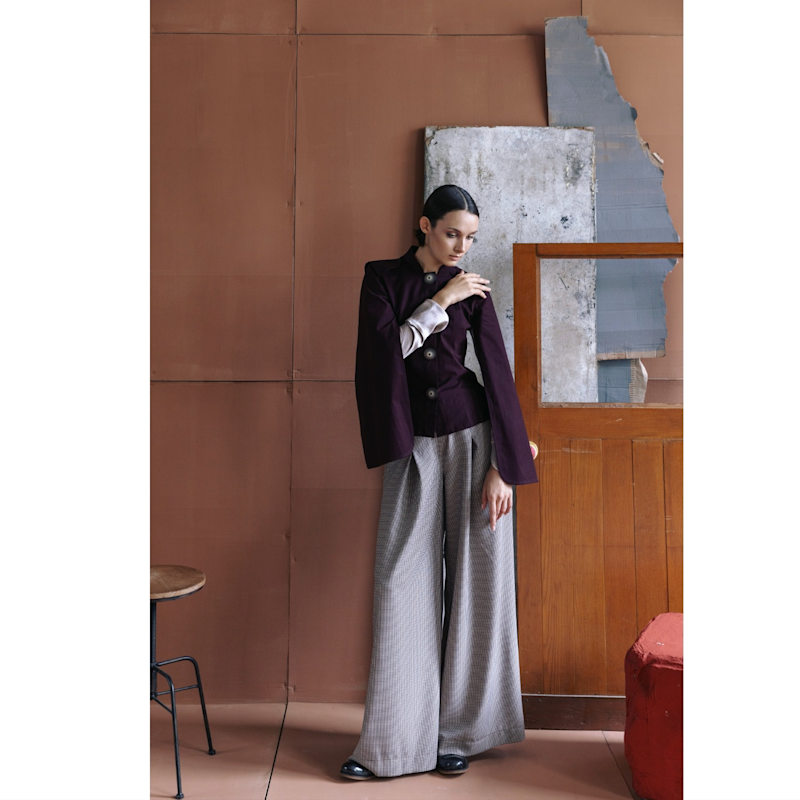 Thumbnail of Tailored Structured Cape Blazer Burgundy image