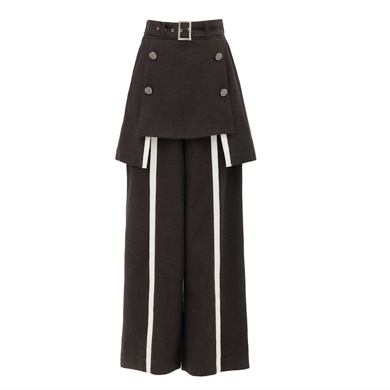 Thumbnail of Tailored Wool-Blend Trousers With Skirt Overlay – Dark Brown image