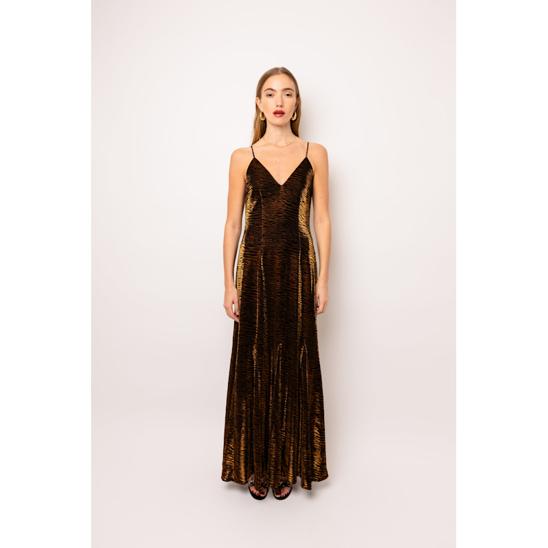 Amy Lynn Talia Tiger Velvet Burnout Maxi Dress - Brown
