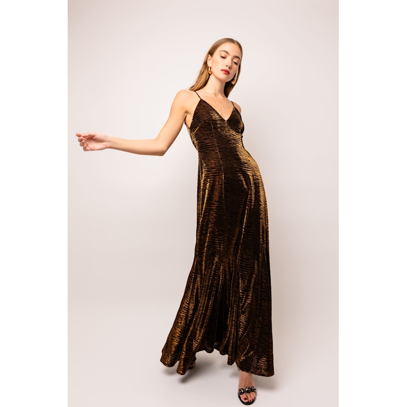Amy Lynn Talia Tiger Velvet Burnout Maxi Dress - Brown
