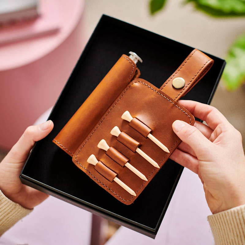Thumbnail of Tan Leather Golf Tee Holder & Hip Flask image