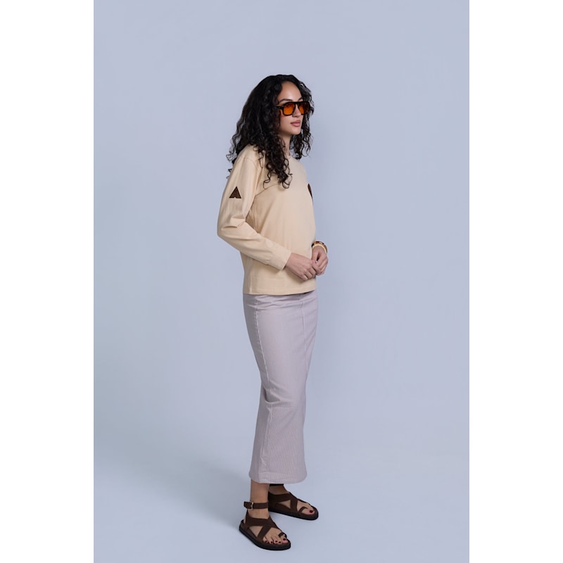 Thumbnail of Tan Pinstripe Denim Skirt image