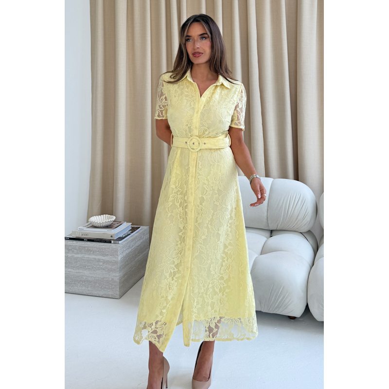 Tansy Short Sleeve Lace Shirt Dress Yellow | Girl In Mind | Wolf & Badger