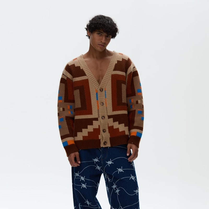 Multi-Color Geometric Pattern Knit Button Cardigan | Born In Exile