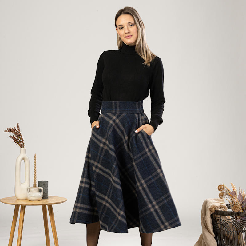Wool Tartan Check 5 Pattern Skirt 600073728blk main image 1