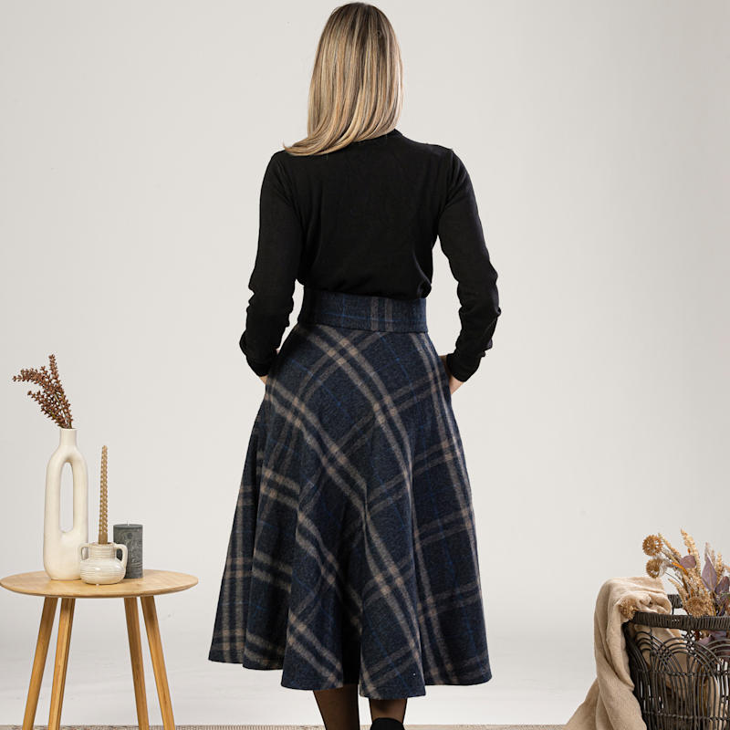 Thumbnail of Wool Midi Tartan Skirt With High Waist & Pockets In Plaid Colour image